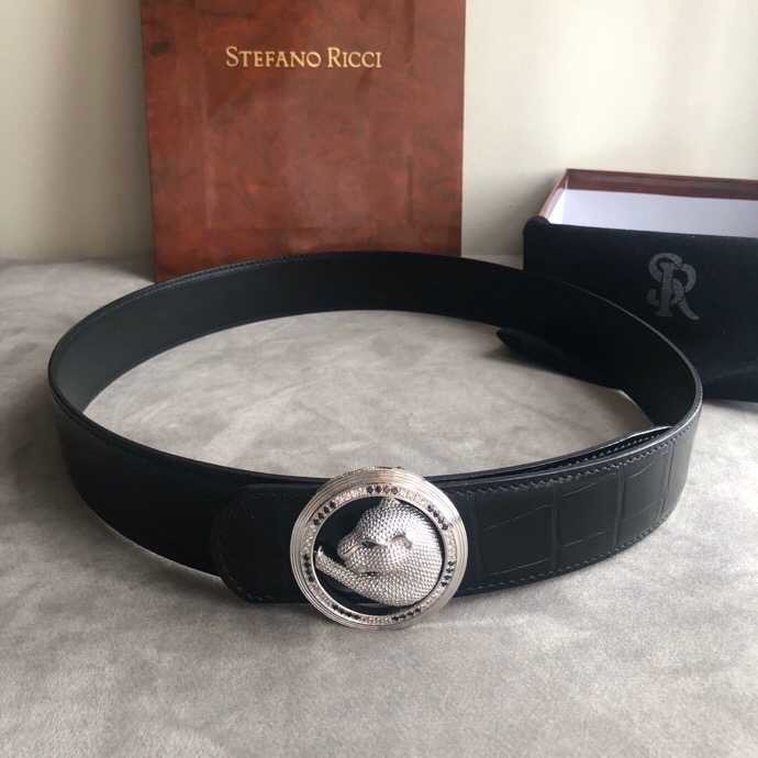 Stefano Ricci Stainless steel leopard head buckle 3.8cm cowhide belt