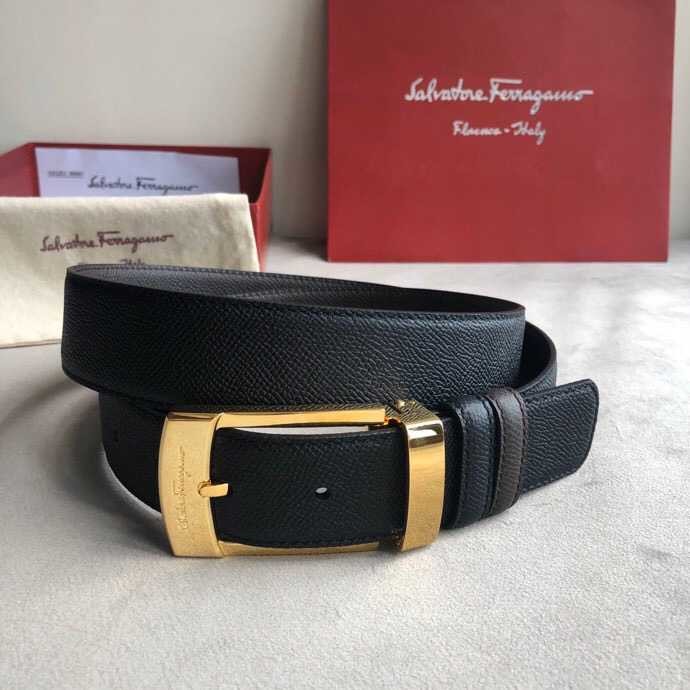 Ferragamo Men s 3.5cm buckle leather cross pattern belt