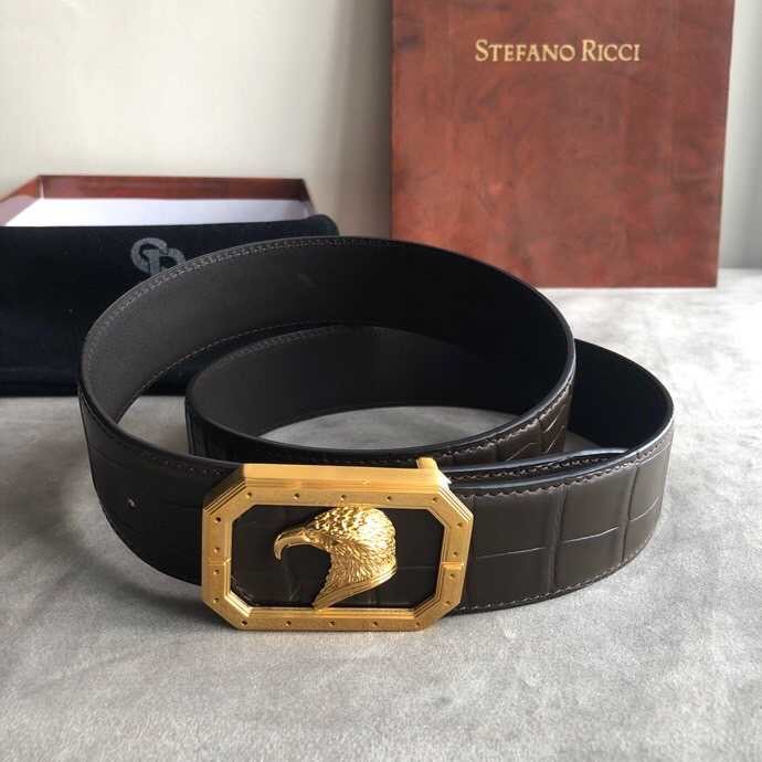 Stefano Ricci Stainless steel eagle head metal buckle 3.8cm cowhide belt