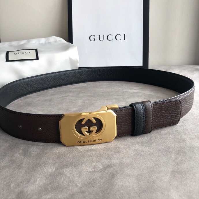 Gucci Stainless Steel Hollow Metal Buckle Cowhide Reversible Belt 35mm