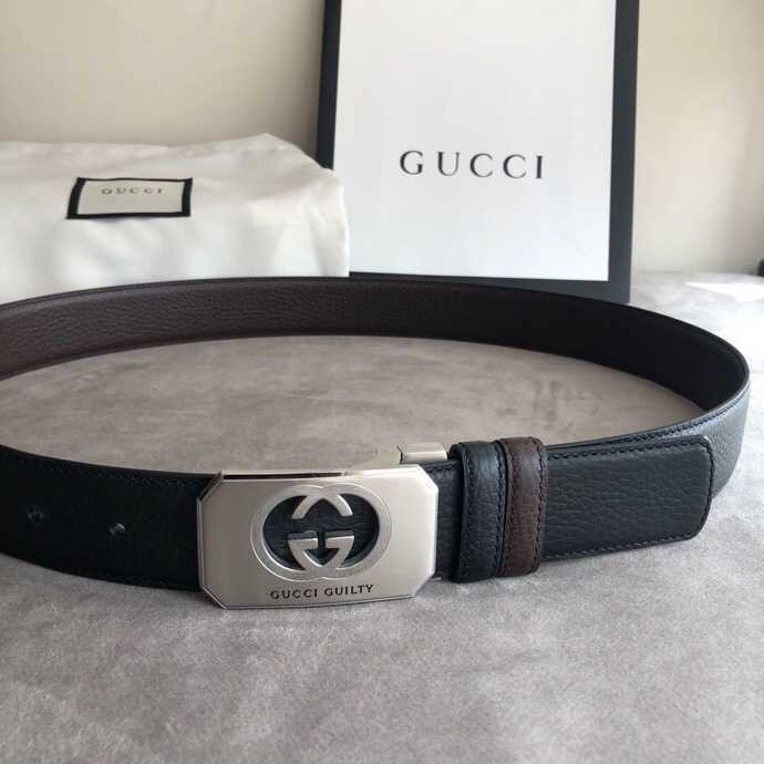 Gucci Stainless Steel Hollow Metal Buckle Cowhide Reversible Belt 35mm