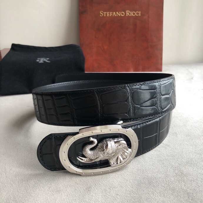 Stefano Ricci Stainless steel elephant metal buckle 3.8cm cowhide belt