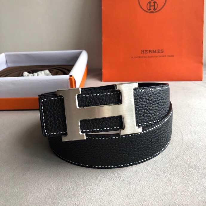 Hermes Classic stainless steel H metal buckle leather grained men s 3.8cm belt