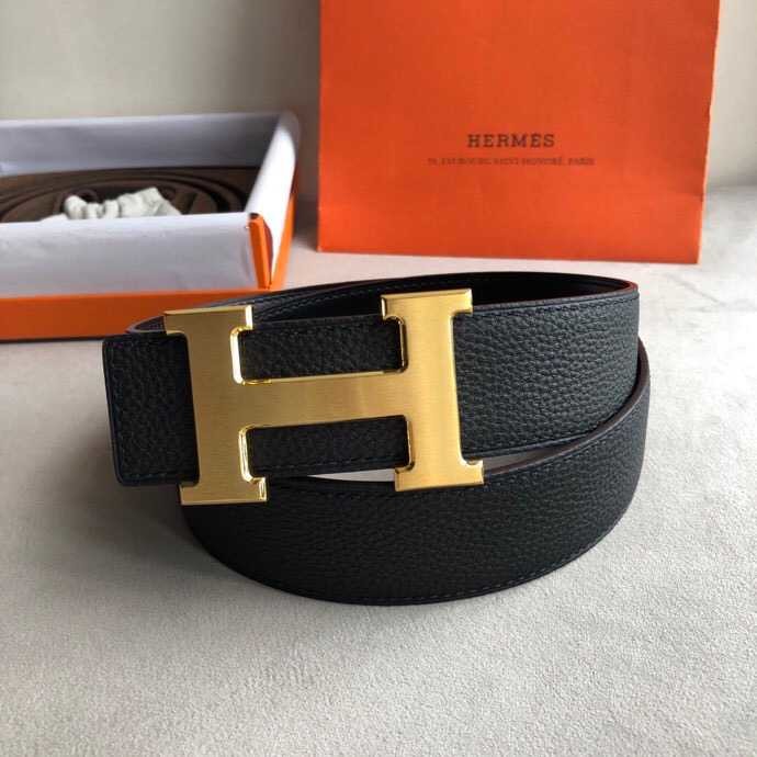 Hermes Classic stainless steel H metal buckle leather grained men s 3.8cm belt