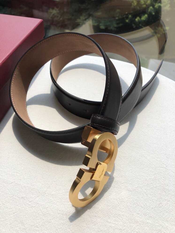 Ferragamo Men s leather belt with metal plate buckle 3.5cm