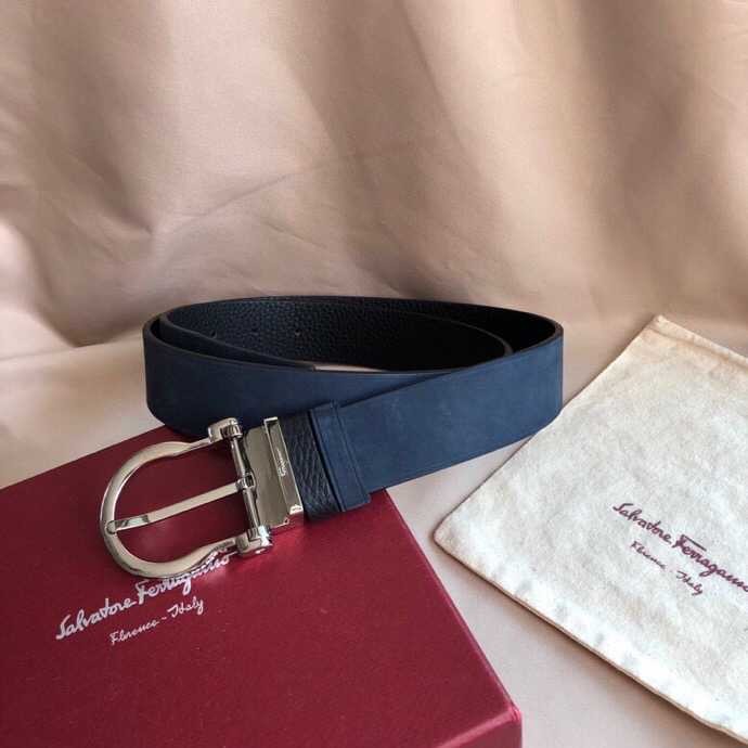 Ferragamo 3.5cm Suede color-changing leather cowhide buckle belt