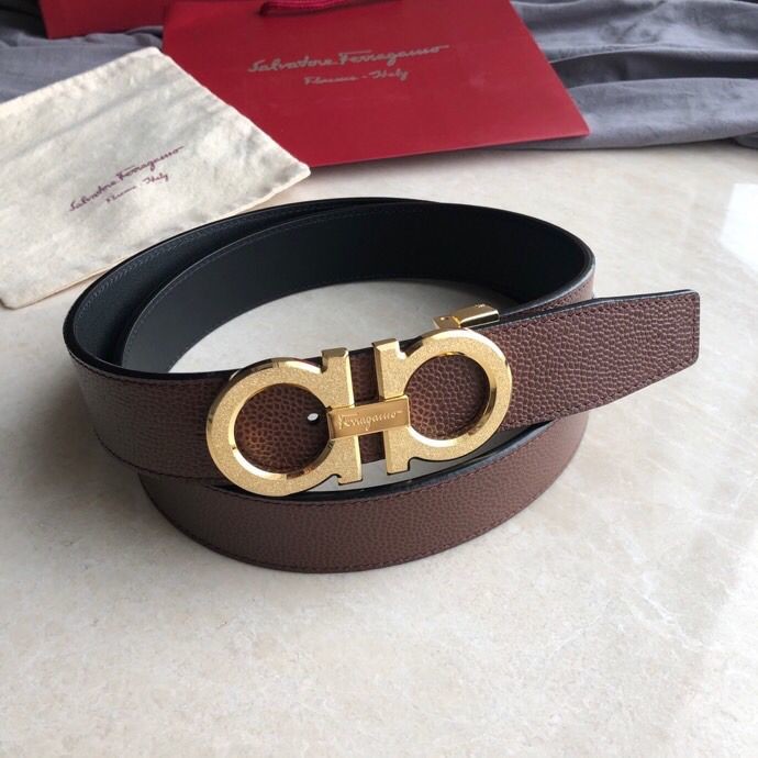 Ferragamo Men s 3.5cm leather belt with stainless steel metal buckle and pearl pattern