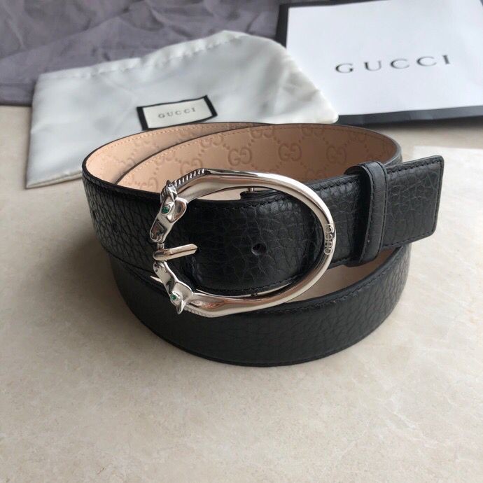 Gucci Stainless steel double horsehead metal cowhide embossed bottom belt 3.8cm