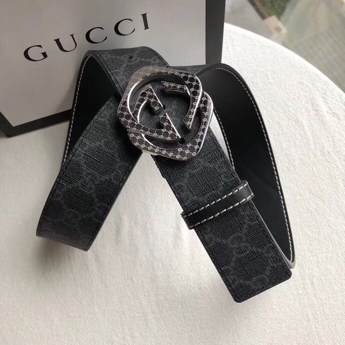 Gucci Stainless steel gold diamond pattern metal buckle PVC cowhide belt 3.8