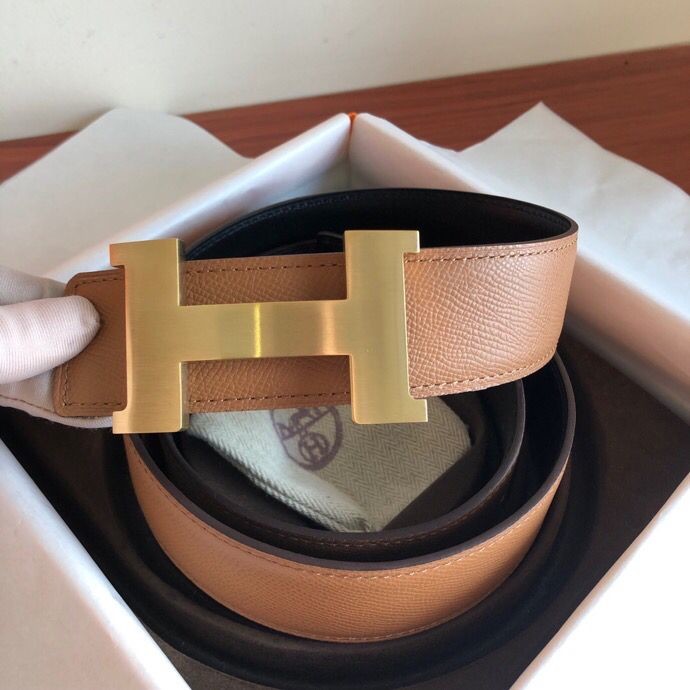 Hermes Stainless steel four-corner metal buckle leather men s 3.8cm belt
