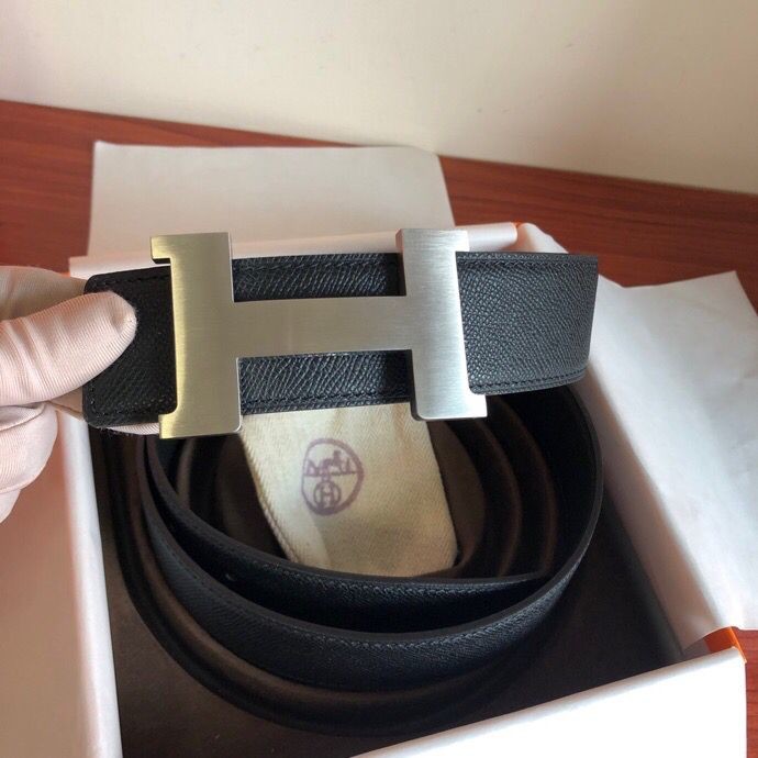 Hermes Stainless steel four-corner metal buckle leather men s 3.8cm belt