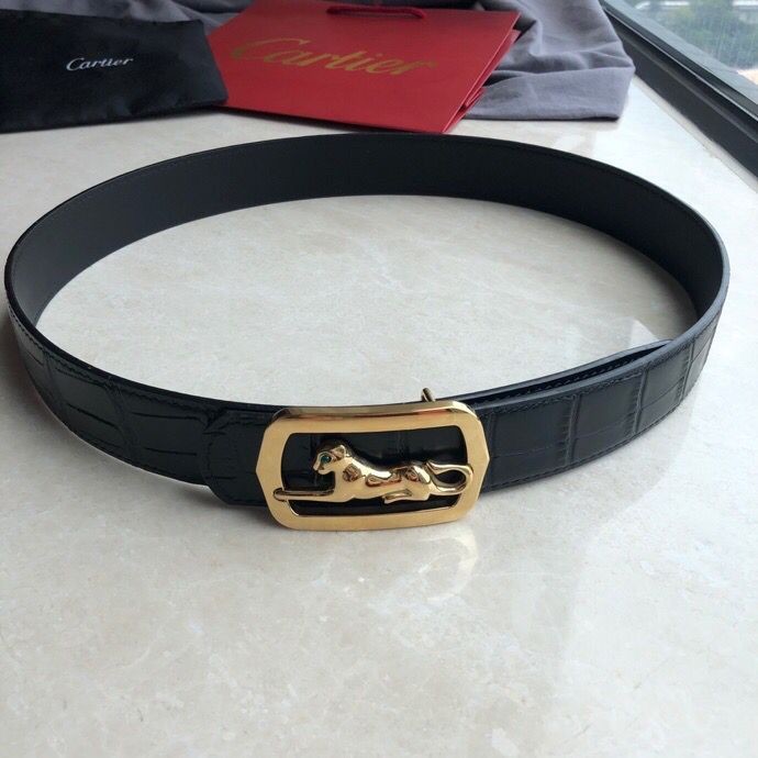 Cartier Louis-Franois steel leopard head metal buckle cowhide crocodile pattern belt