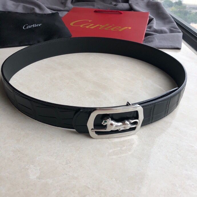 Cartier Louis-Franois steel leopard head metal buckle cowhide crocodile pattern belt