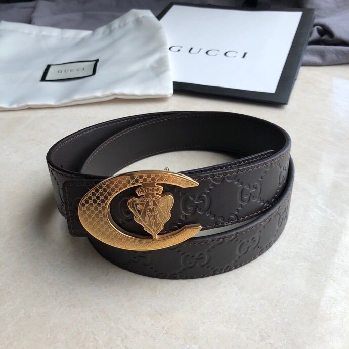 Gucci 3.5cm belt with GG embossed cowhide black stainless steel shield and metal buckle