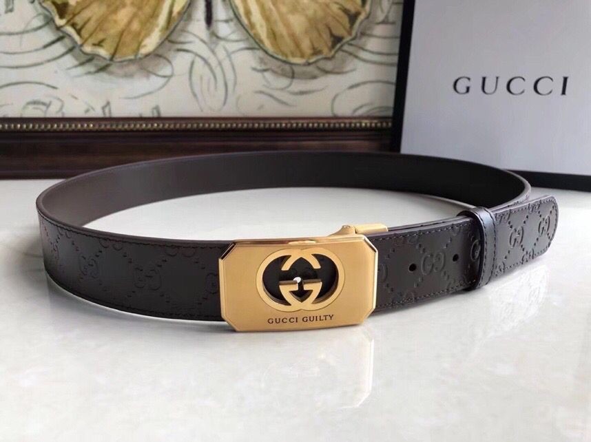 Gucci Metal buckle belt head embossed with cowhide leather 35mm belt