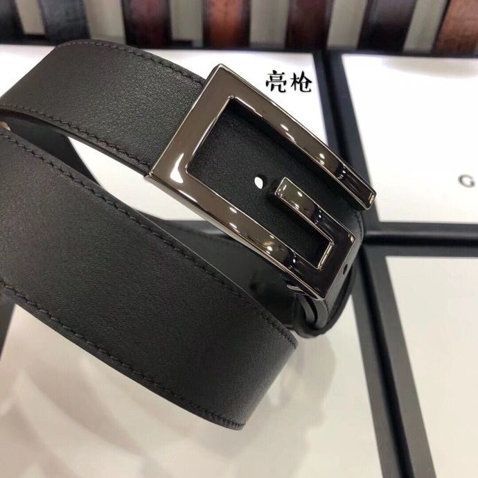 Gucci 3.5cm full leather black gold buckle/silver buckle/gun buckle GG belt