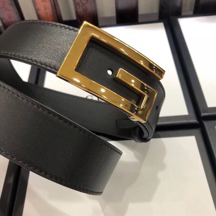 Gucci 3.5cm full leather black gold buckle/silver buckle/gun buckle GG belt