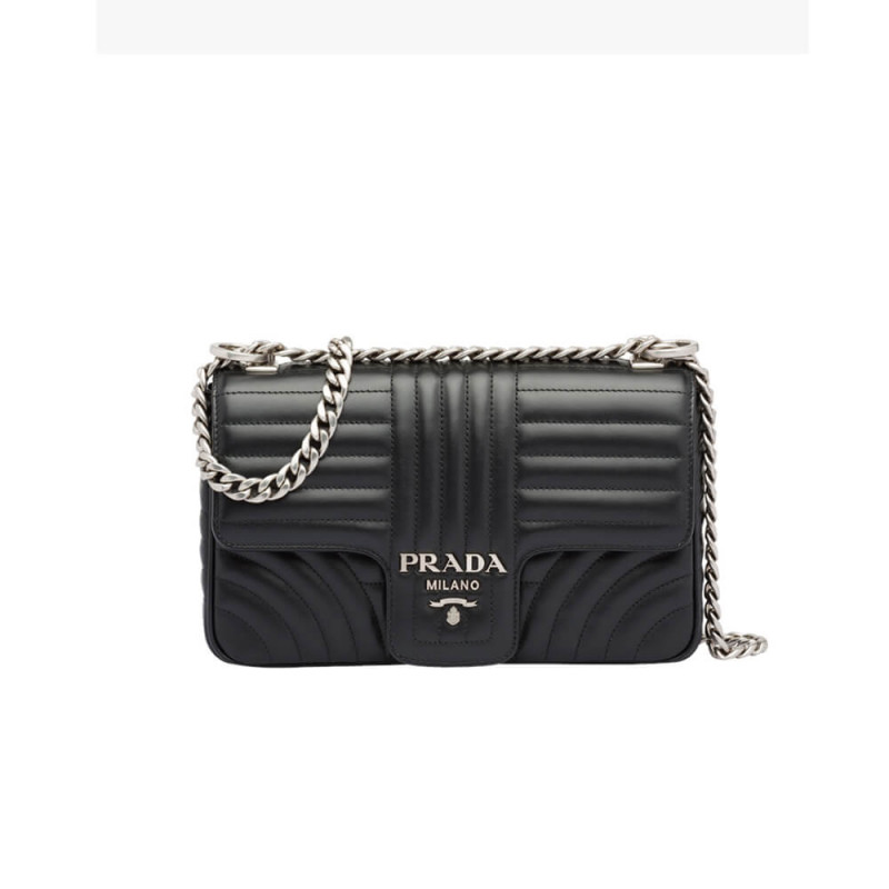 Prada Diagramme Medium Leather Bag 1BD108 Silver Hardware