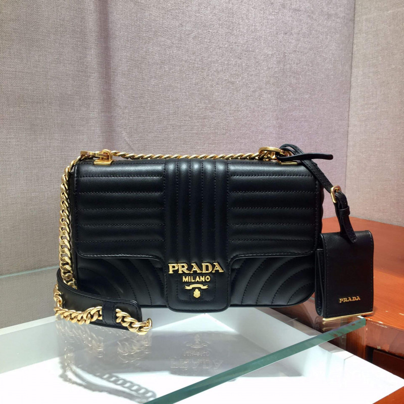 Prada Diagramme Medium Leather Bag 1BD108 Gold Hardware