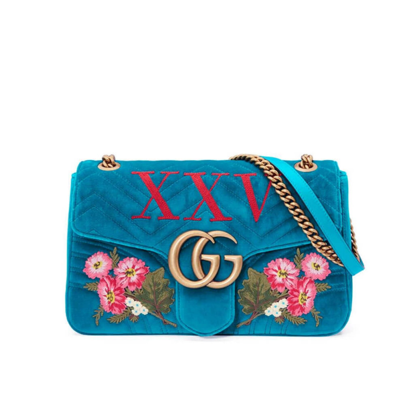 Gucci XXV Anniversary Teal Velvet Shoulder Bag 443496