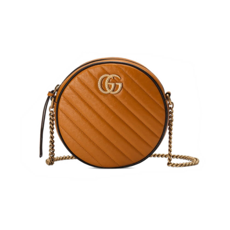 Gucci GG Marmont Mini Round Shoulder Bag 550154 Cognac