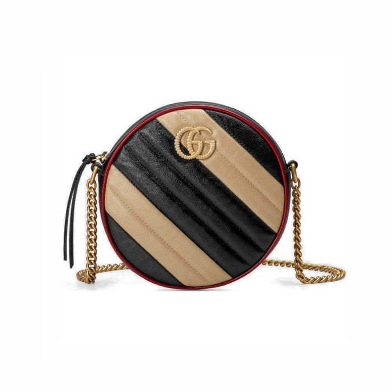 Gucci GG Marmont Mini Round Shoulder Bag 550154 Beige/Black