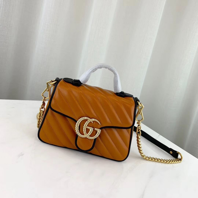 Gucci GG Marmont Mini Top Handle Bag 583571 Cognac