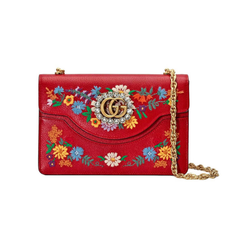 Gucci Floral Embroidered Small Leather Shoulder Bag 499617