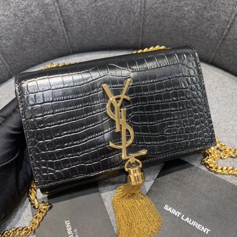 Saint Laurent Small Kate Tassel Chain Bag In Crocodile Leather 354120