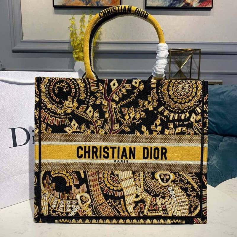 Christian Dior Animals Monkey Embroidered Book Tote M1286 Brown