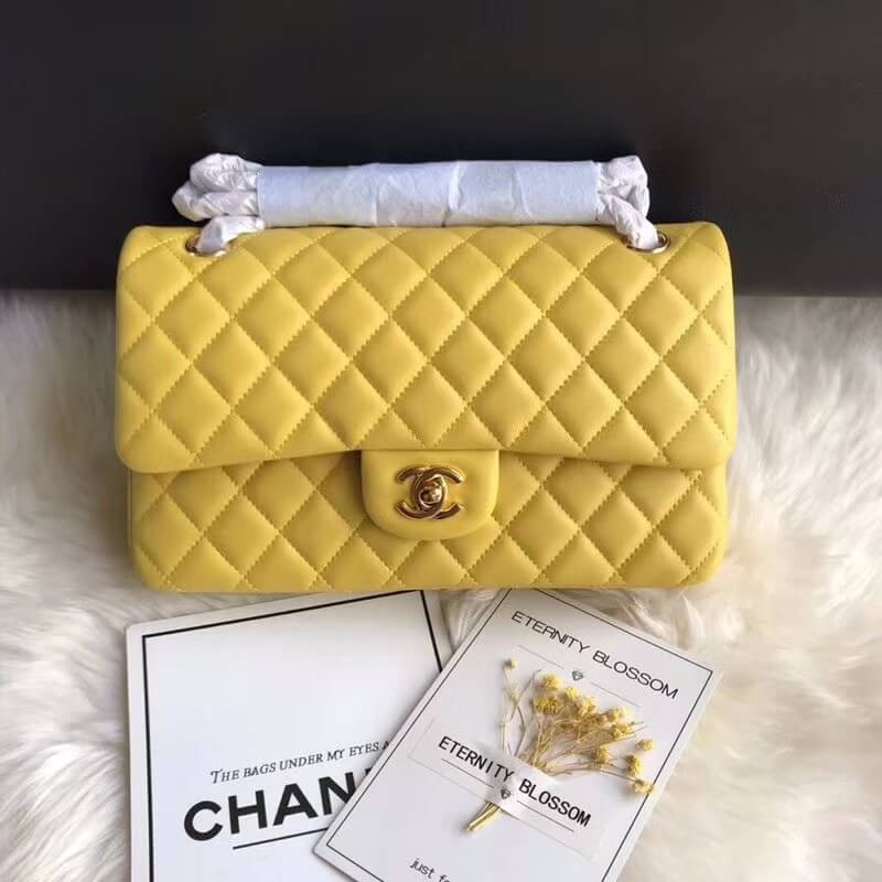 Chanel 1112 Yellow Medium Size 2.55 Lambskin Leather Flap Bag