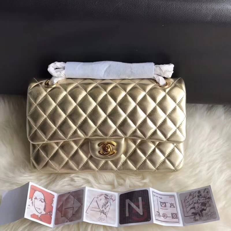 Chanel 1112 Gold Medium Size 2.55 Lambskin Leather Flap Bag