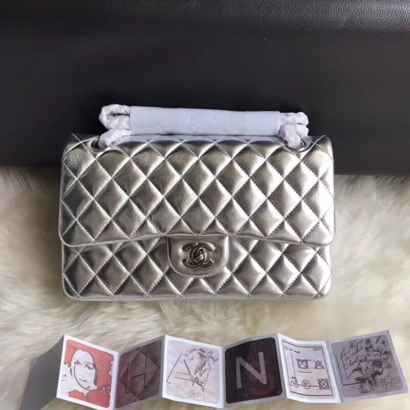 Chanel 1112 Silver Medium Size 2.55 Lambskin Leather Flap Bag