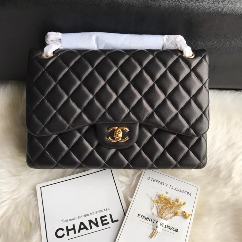 Chanel Lambskin 30cm Classic Flap Bag A1113 Black