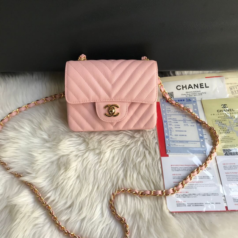 Chanel Chevron Caviar Leathe 17cm Classic Flap Bag 1115