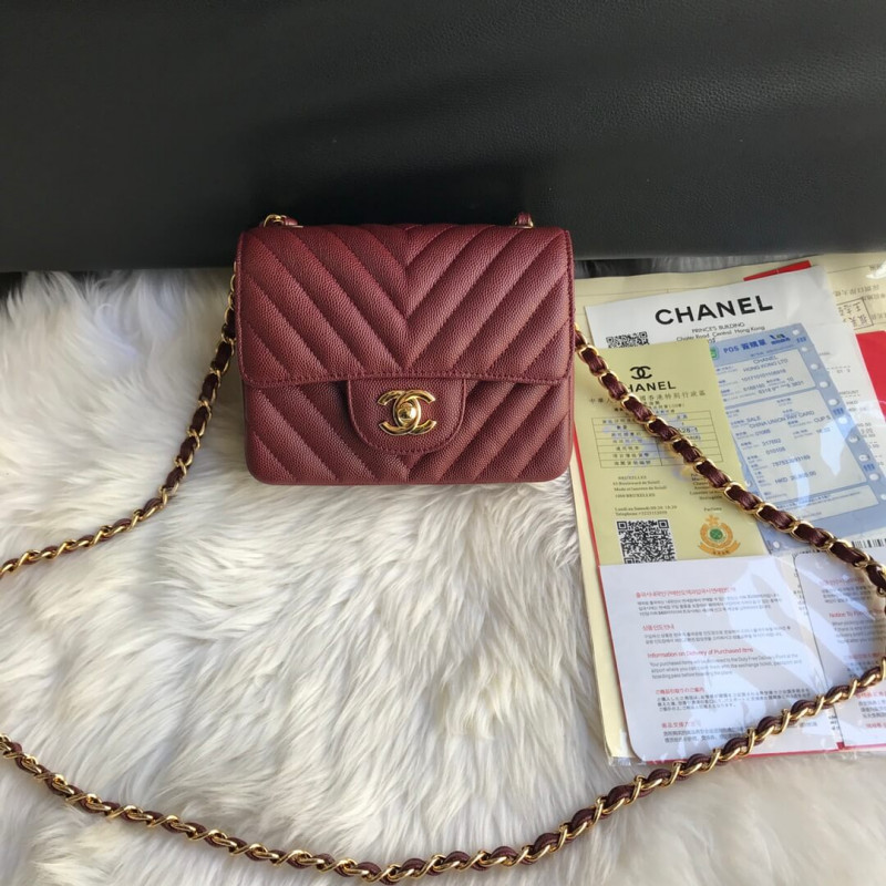 Chanel Chevron Caviar Leathe 17cm Classic Flap Bag 1115