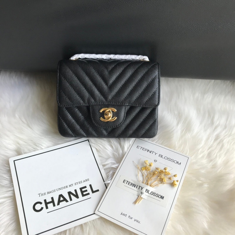 Chanel Chevron Caviar Leathe 17cm Classic Flap Bag 1115