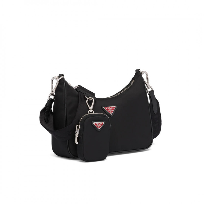 Prada Re-Edition Nylon Multi-Pochette Bag 1BH204 Black with Red Logo