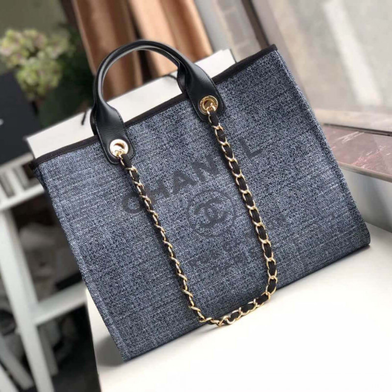 Chanel Deauville Tote 38cm Canvas Bag A66941 Grey Blue