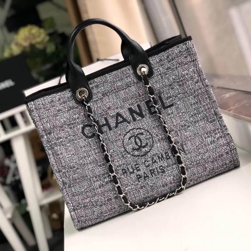 Chanel Deauville Tote 38cm Canvas Bag A66941 Charcoal Jacquard