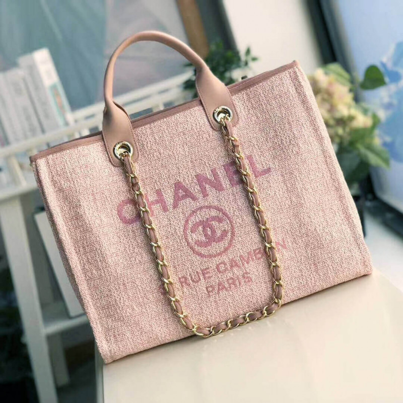 Chanel Deauville Tote 38cm Canvas Bag A66941 Poudre Pink