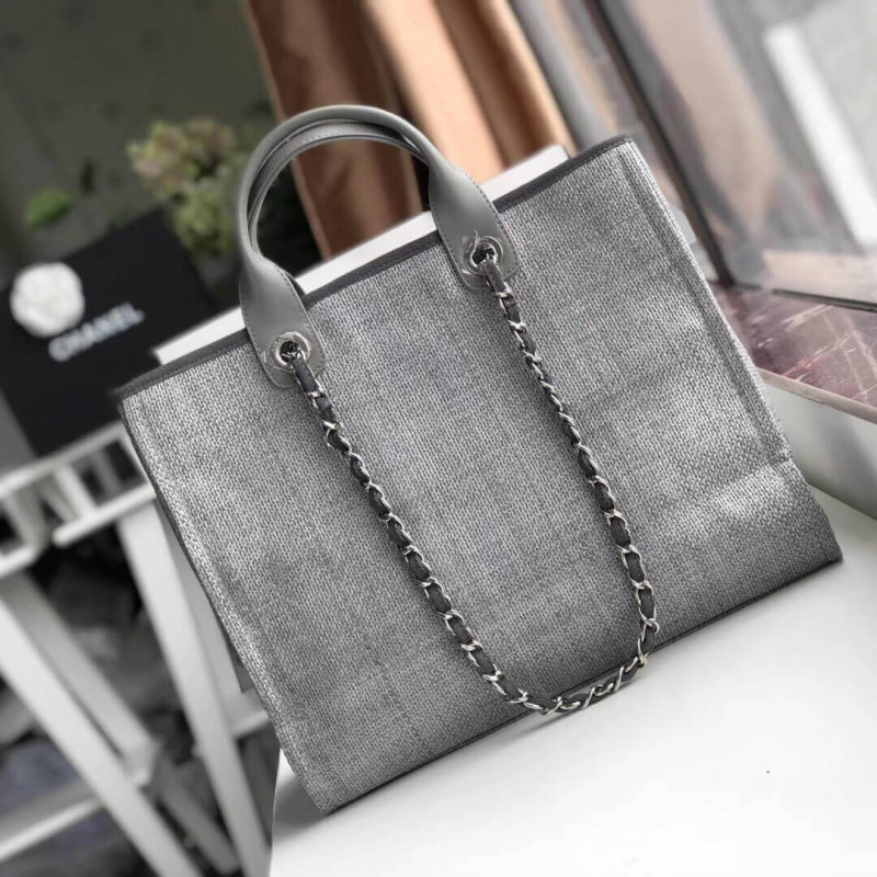 Chanel Deauville Tote 38cm Canvas Bag A66941 Ash Grey