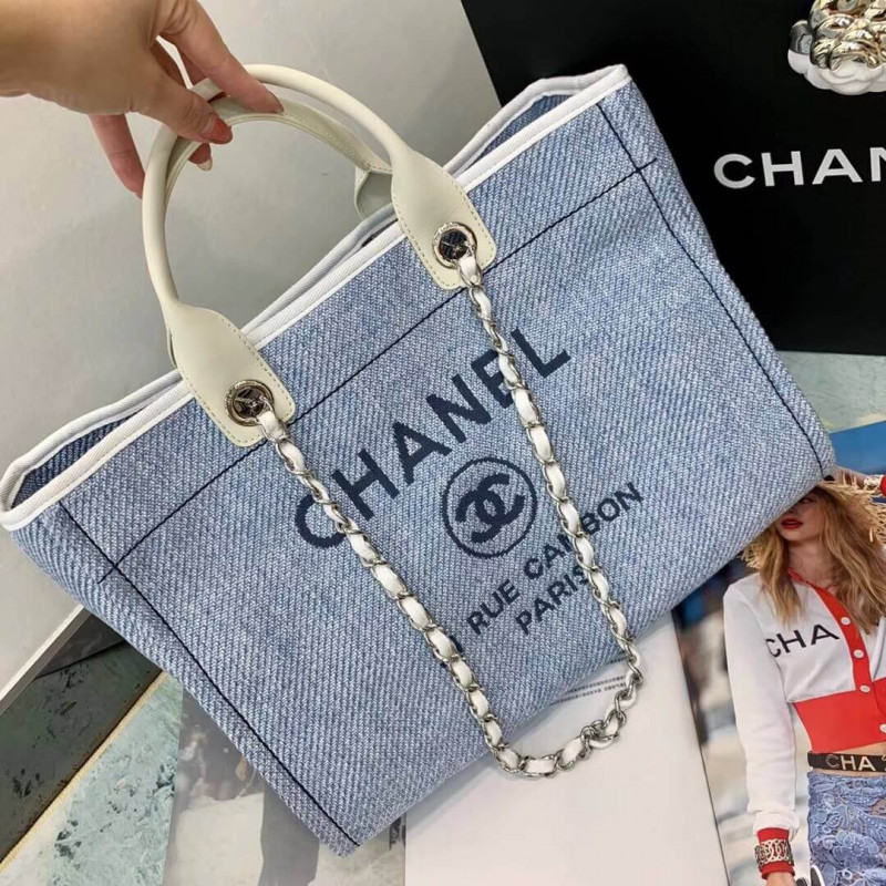 Chanel Deauville Tote 38cm Canvas Bag A66941 Light Blue