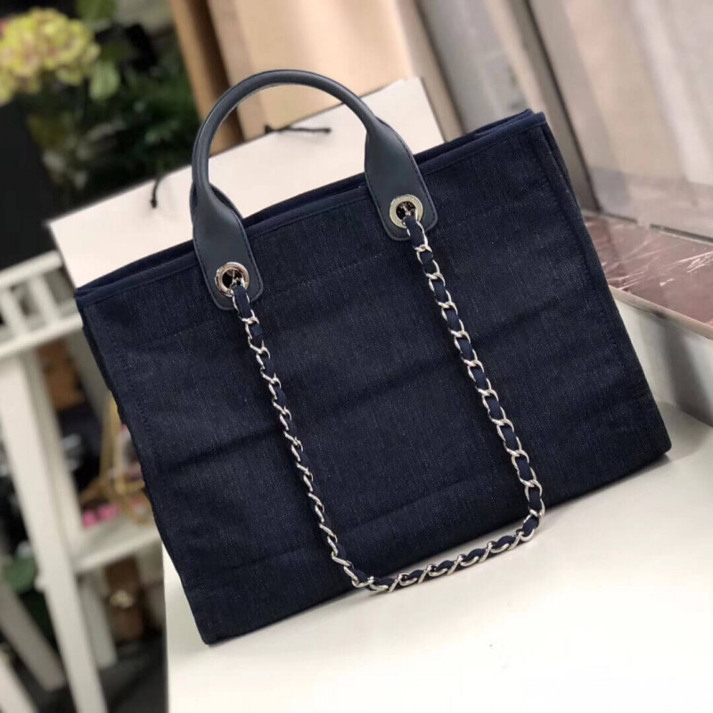 Chanel Deauville Tote 38cm Canvas Bag A66941 Denim Blue/Orange