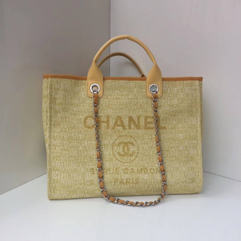 Chanel Deauville Tote 38cm Canvas Bag A66941 Apricot/Gold