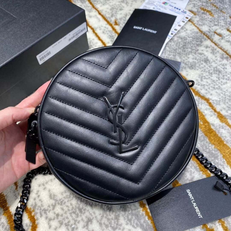 Saint Laurent Vinyle Round Camera Bag In Chevron-quilted Smooth Leather 6104361