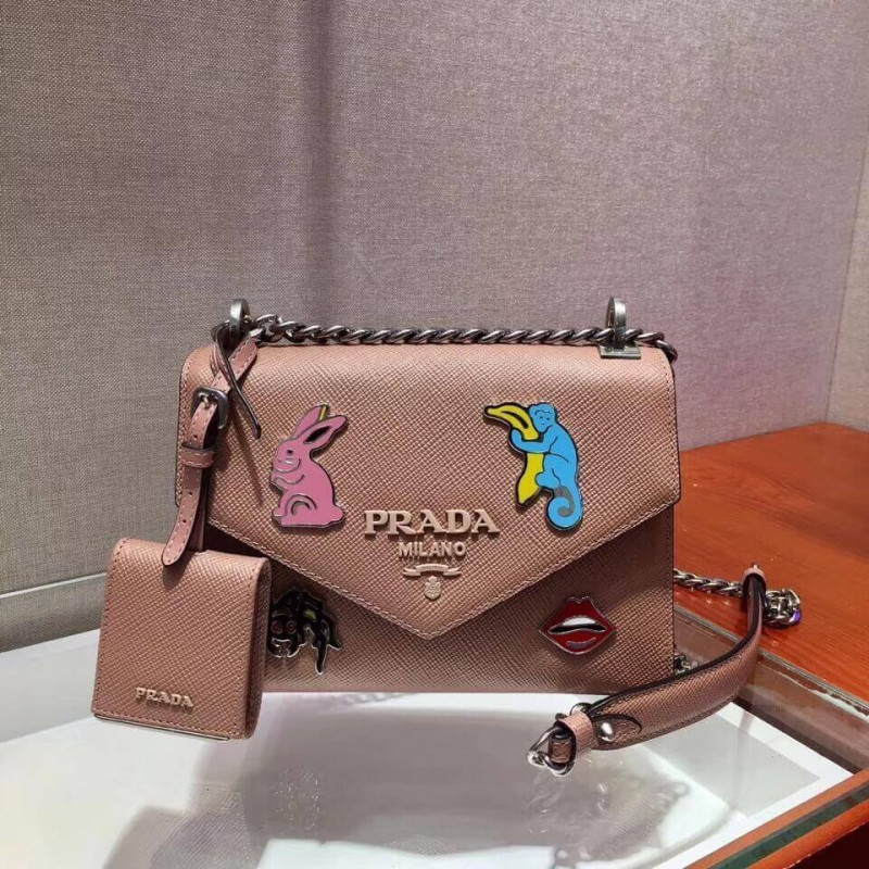 Prada Decal Rabbit Monochrome Logo Shoulder Bag 1BD127