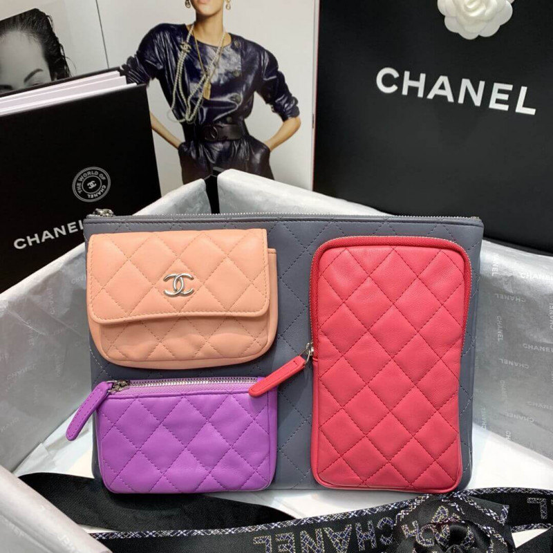 Chanel Lambskin Cases with Accessories AP1054 Gray, Pink, Purple &amp; Light Pink