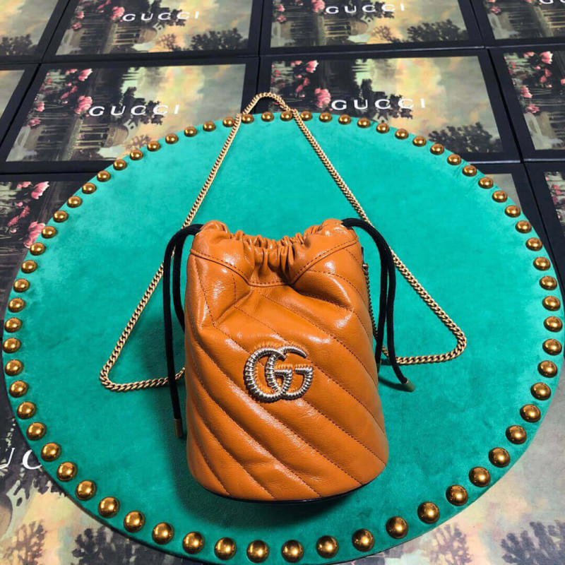 Gucci GG Marmont Mini Bucket Bag 575163 Cognac