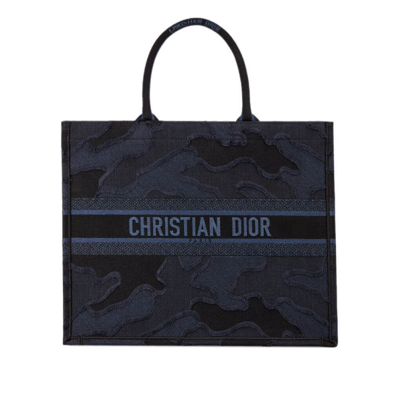 Christian Dior Book Tote Blue Camouflage Embroidery M1286